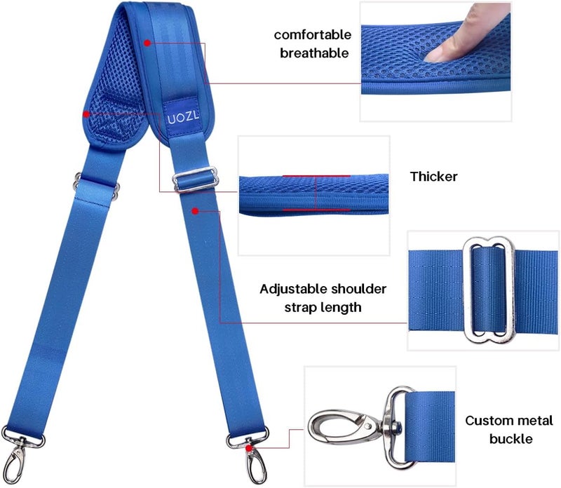 UOZL 59 Inch Shoulder Straps, Soft with Ultra-Thick Fixed Shoulder Pad, Two Way Independently Adjustable Buckle Replacement Straps for Laptop Bag Messenger Bag Tool Bag Luggage,Blue - Image 2